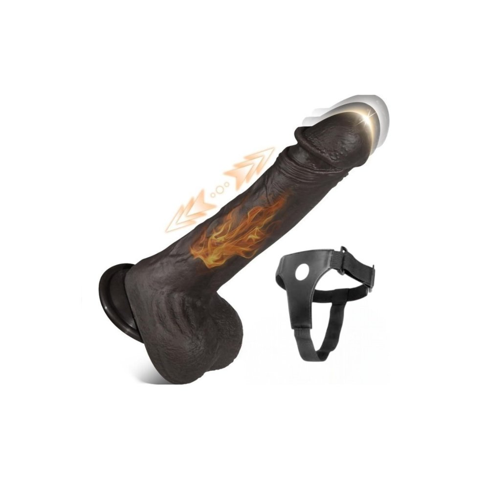 Siyah USB Şarjlı Su Geçirmez 9 Titreşim Modlu Git-Gel Yapan Penis Dildo Vibratör Strapon Kemer Hediyeli