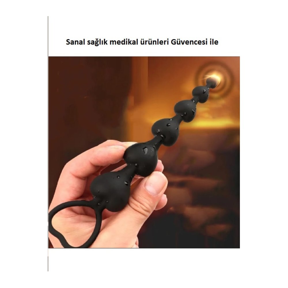 Siyah Yüksek Kalite Anal Plug Tıpa 6 Boğumlu 18 cm Kalpli Anal Oyuncak