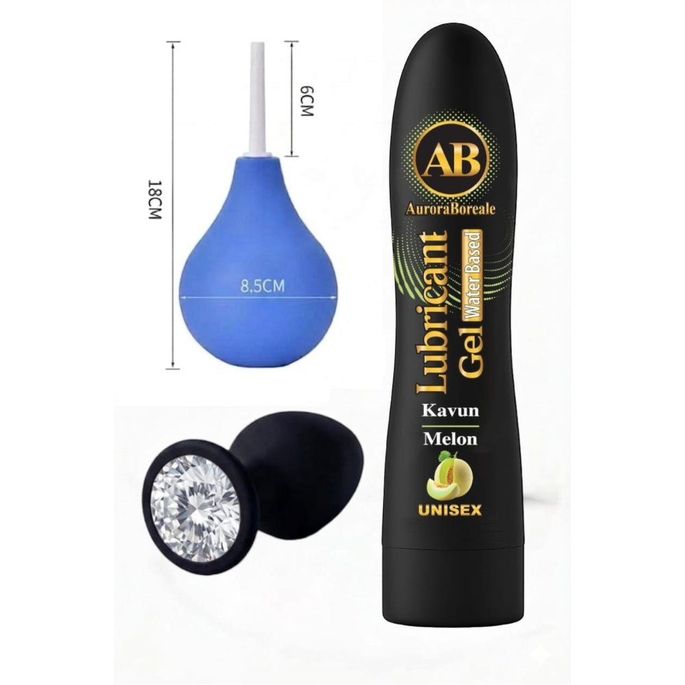 Temizleme Pompası Anal Tıkaç Kavun Aromalı Kayganlaştırıcı Jel 3lü Set