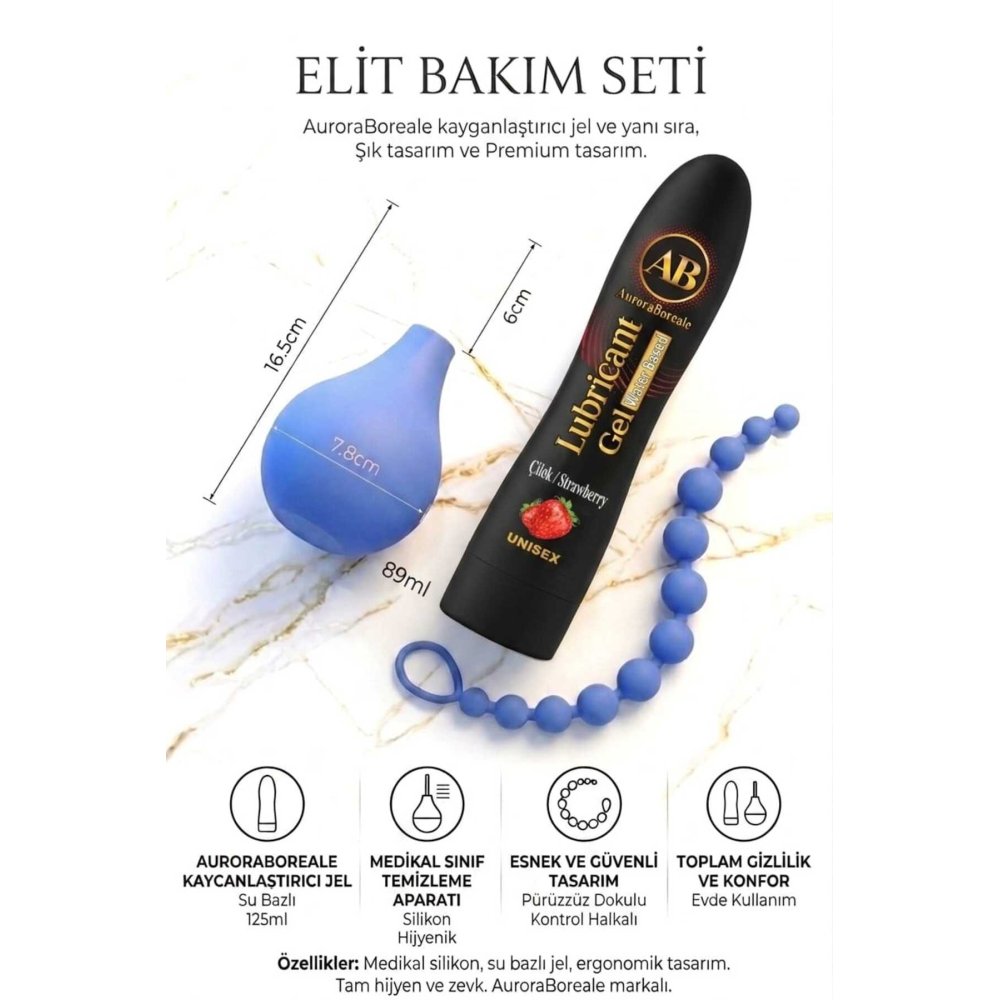 Temizleme Pompası Boğumlu Anal Oyuncak Çilekli Kayganlaştırıcı Anal Bakım Seti