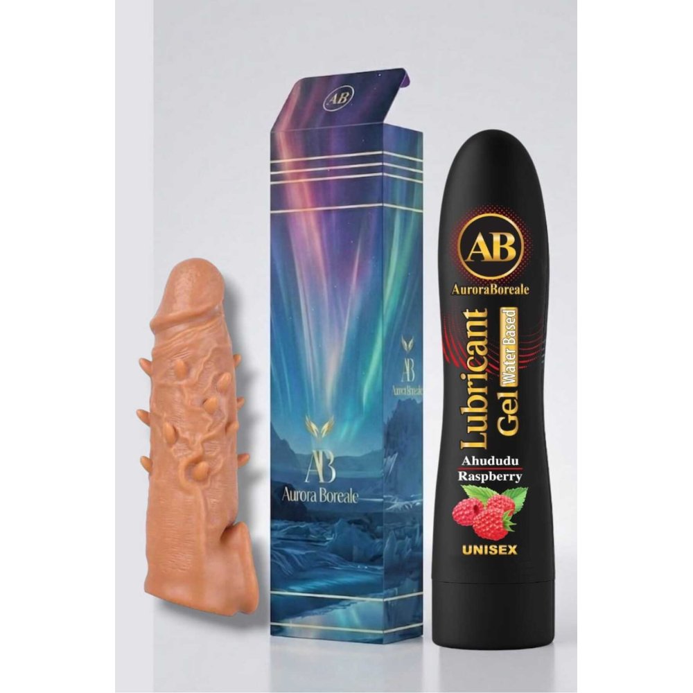 Tırtıklı 16 Cm Penis Kılıf Oyuncak Dildo Kılıfı Premium Ahududu Kayganlaştırıcı Jel 2 li Set