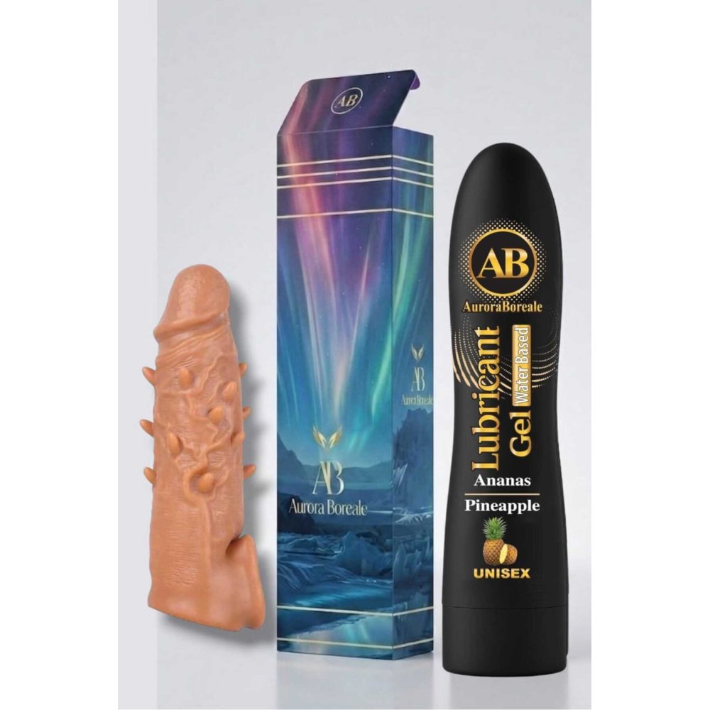 Tırtıklı 16 Cm Penis Kılıf Oyuncak Dildo Kılıfı Premium Ananaslı Kayganlaştırıcı Jel 2 li Set