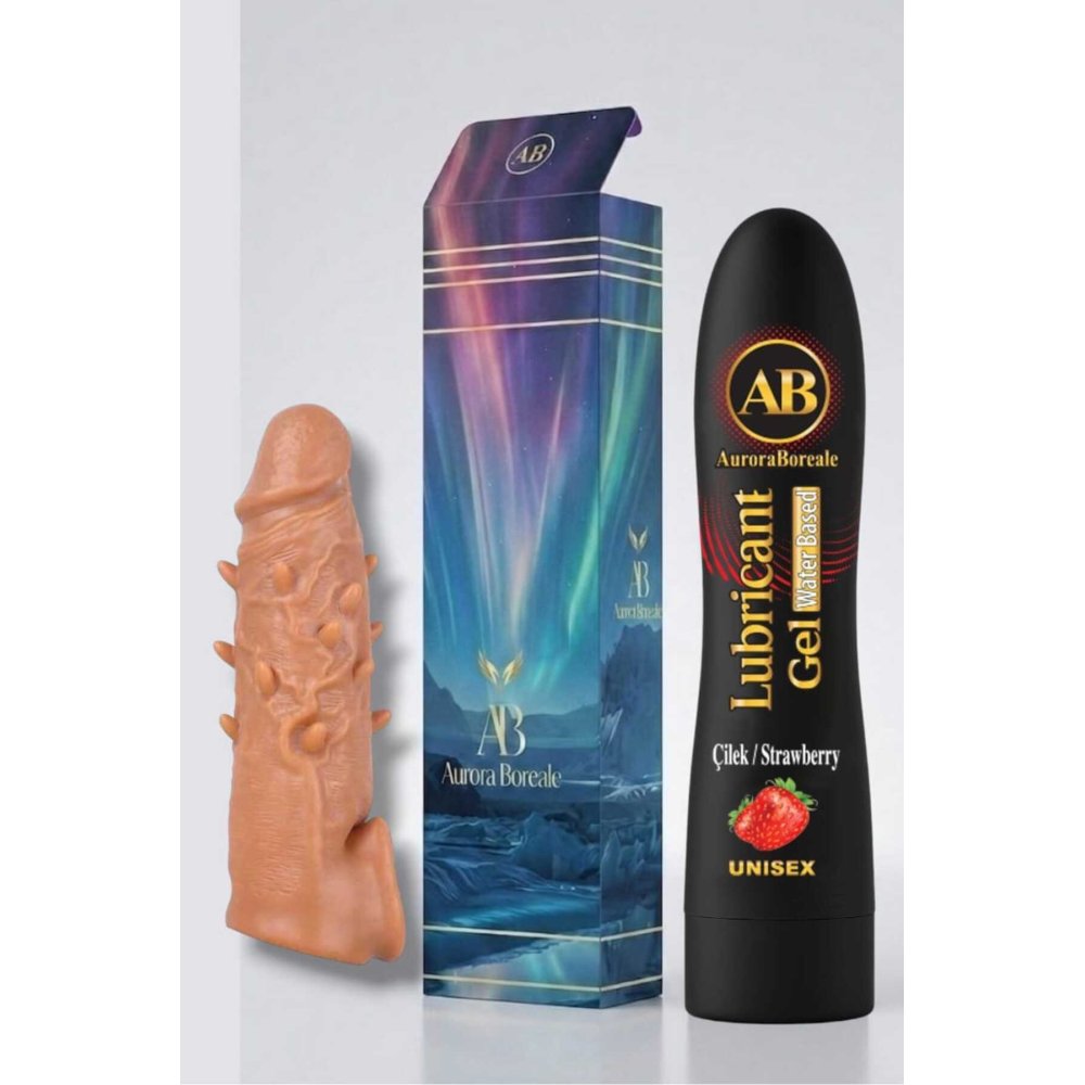 Tırtıklı 16 Cm Penis Kılıf Oyuncak Dildo Kılıfı Premium Çilekli Kayganlaştırıcı Jel 2 li Set
