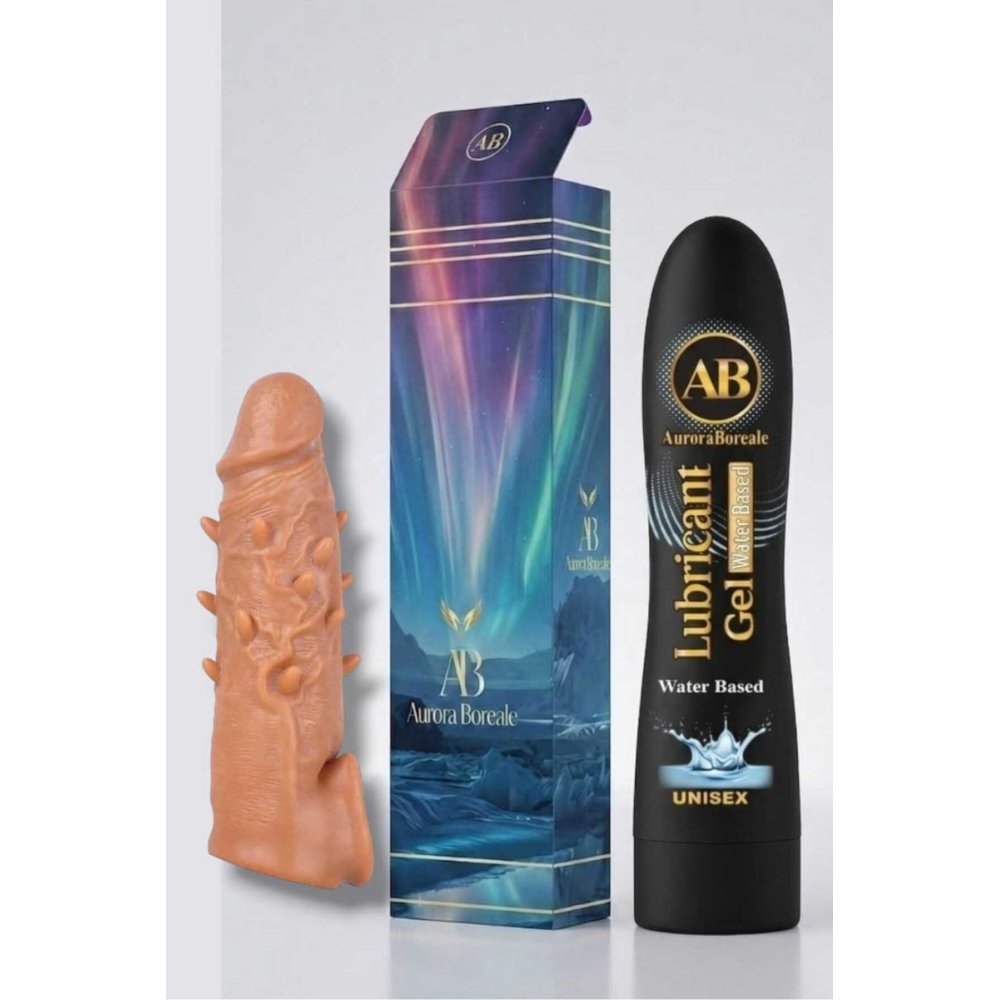 Tırtıklı 16 Cm Penis Kılıf Oyuncak Dildo Kılıfı Premium Sade Su Bazlı Kayganlaştırıcı Jel Set
