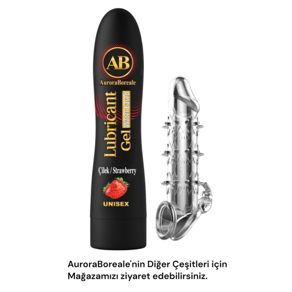 Tırtıklı Şeffaf Penis Kılıfı Büyük Boy Çilek Aromalı Kayganlaştırıcı Jel Seti