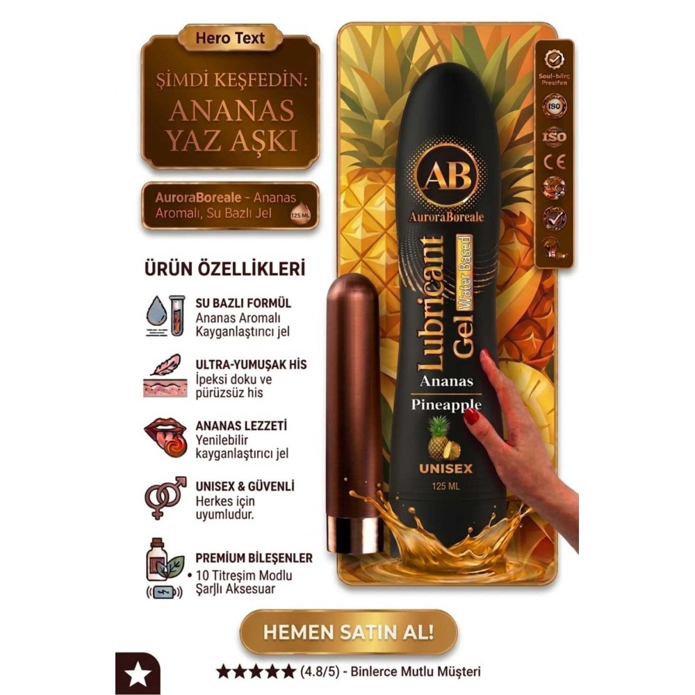 USB Şarjlı 10 Modlu Vibratör Dildo Premium Ananaslı Kayganlaştırıcı Jel Set