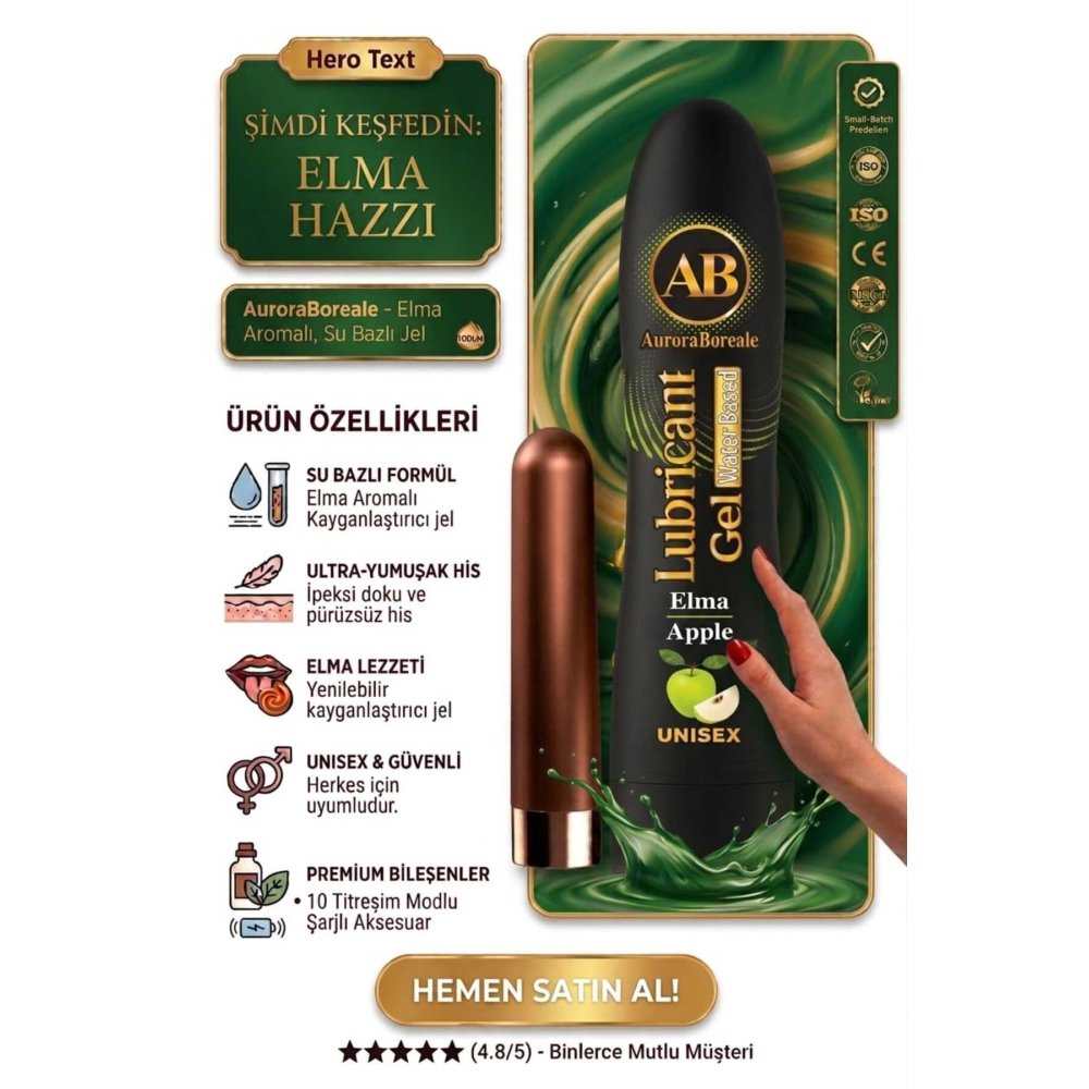 USB Şarjlı 10 Modlu Vibratör Dildo Premium Elmalı Kayganlaştırıcı Jel Set