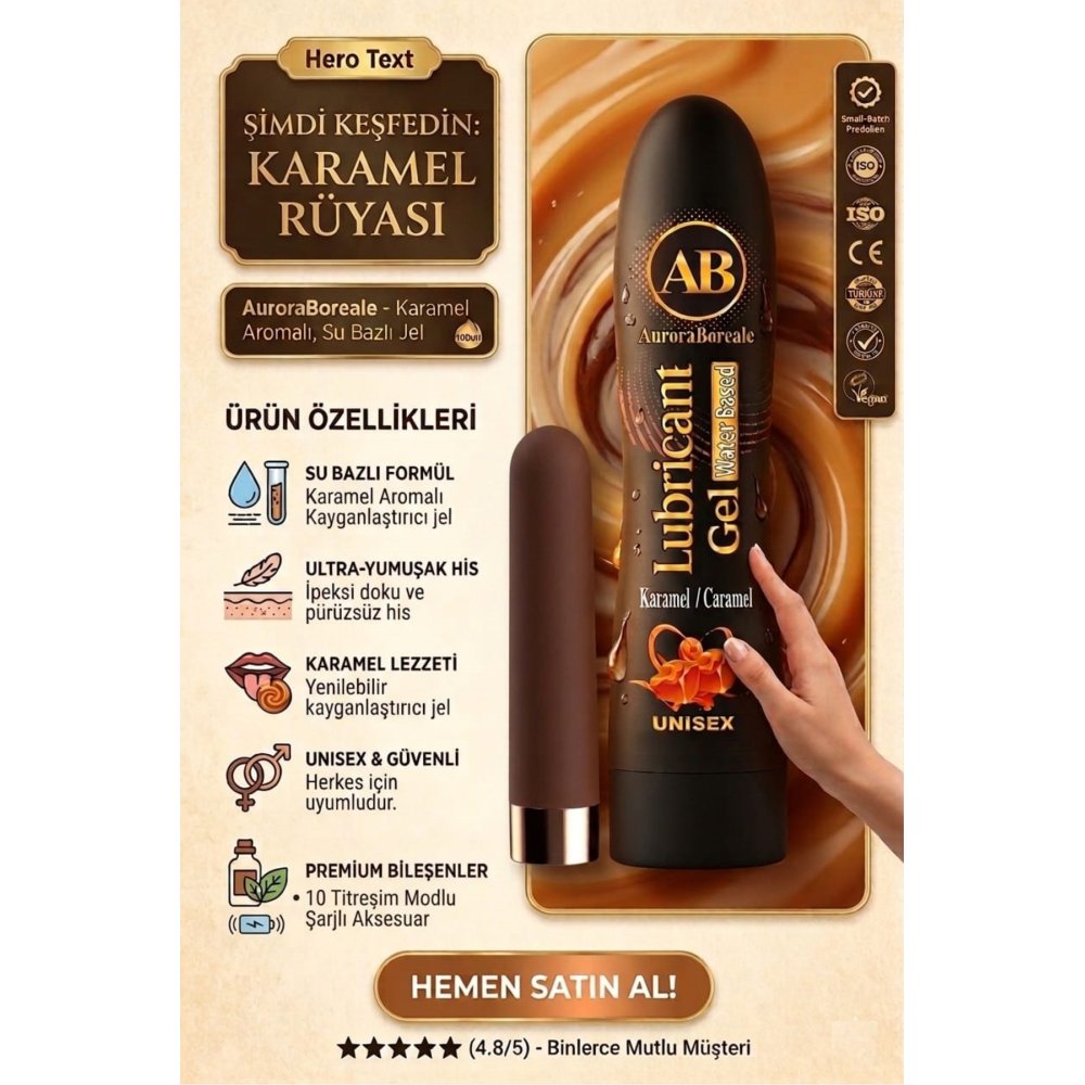 USB Şarjlı 10 Modlu Vibratör Dildo Premium Karamelli Kayganlaştırıcı Jel Set