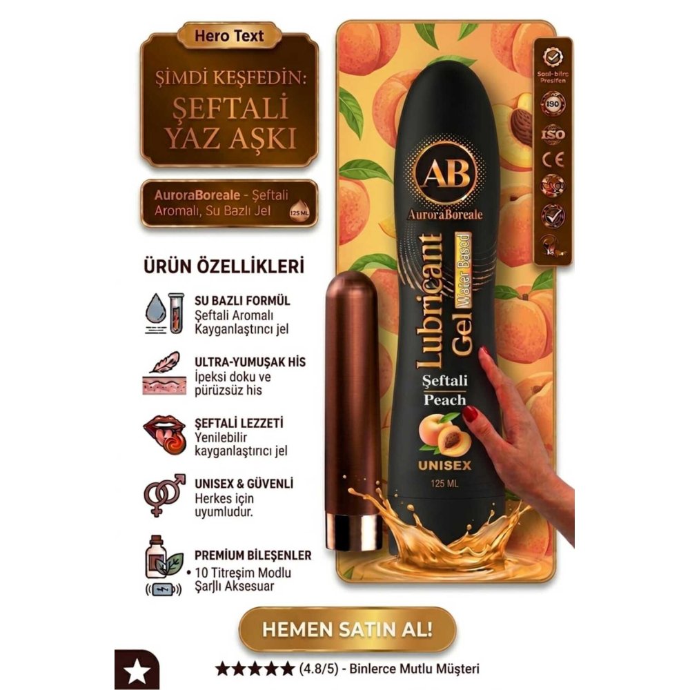 USB Şarjlı 10 Modlu Vibratör Dildo Premium Şeftali Aromalı Kayganlaştırıcı Jel Set