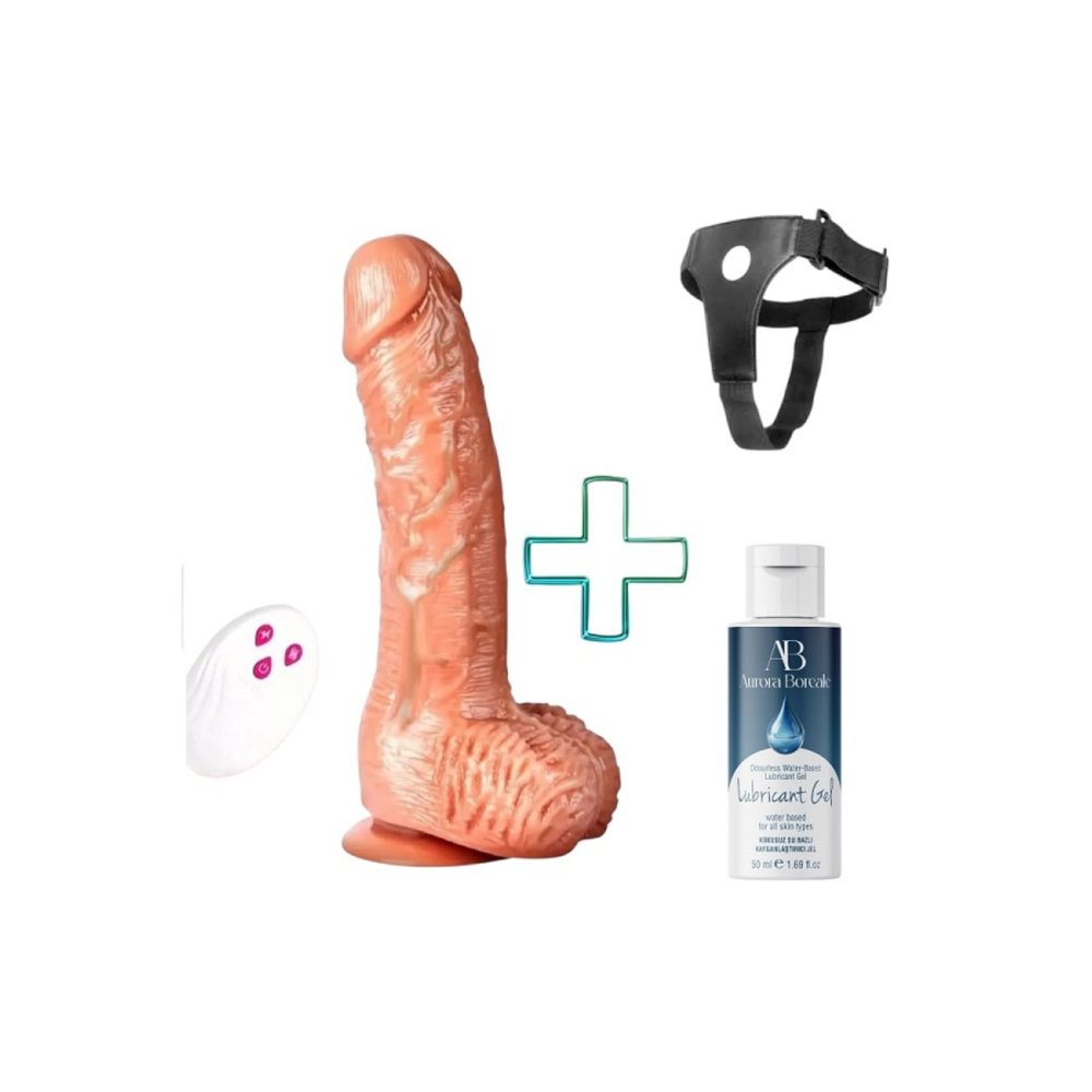 Uzaktan Kumandalı Şarjlı Realistik Vibratör Kemer ve Kayganlaştırıcı Seti