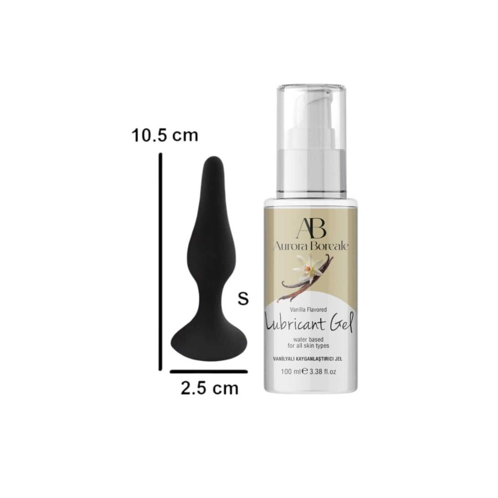Vanilyalı Kayganlaştırıcı Jel 100 ML S Beden Siyah Renk Plug Hediyeli Lubricant