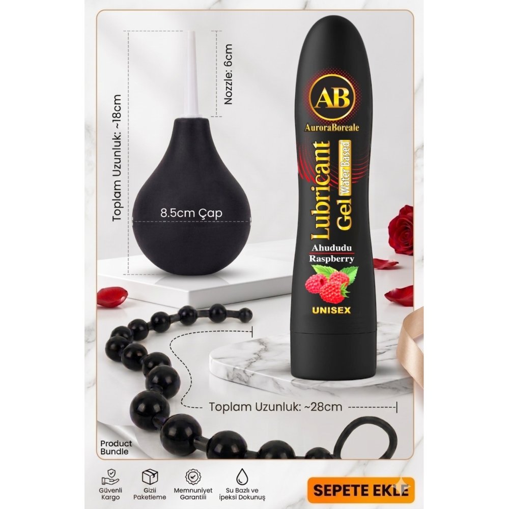 VİP Boğumlu Anal Plug Anal Oyuncak Temizleme Ahududu Aromalı Kayganlaştırıcı Jel 3 lü Set