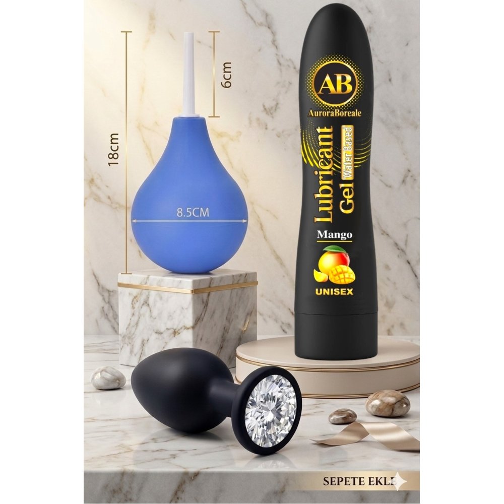 Yeni Nesil Anal Tıkaç Plug Temizleme Pompası Mangolu Kayganlaştırıcı Jel 3 lü Anal Oyuncak Set