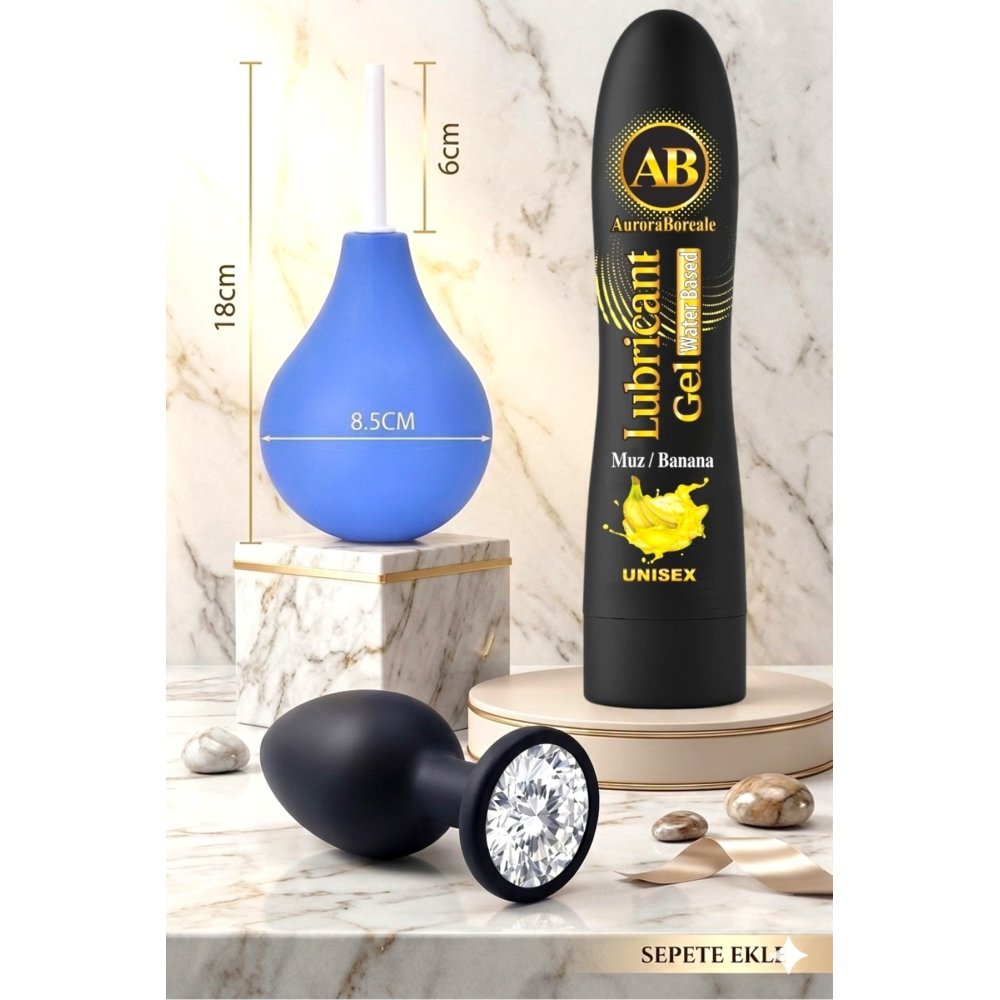 Yeni Nesil Anal Tıkaç Plug Temizleme Pompası Muzlu Kayganlaştırıcı Jel 3 lü Anal Oyuncak Set