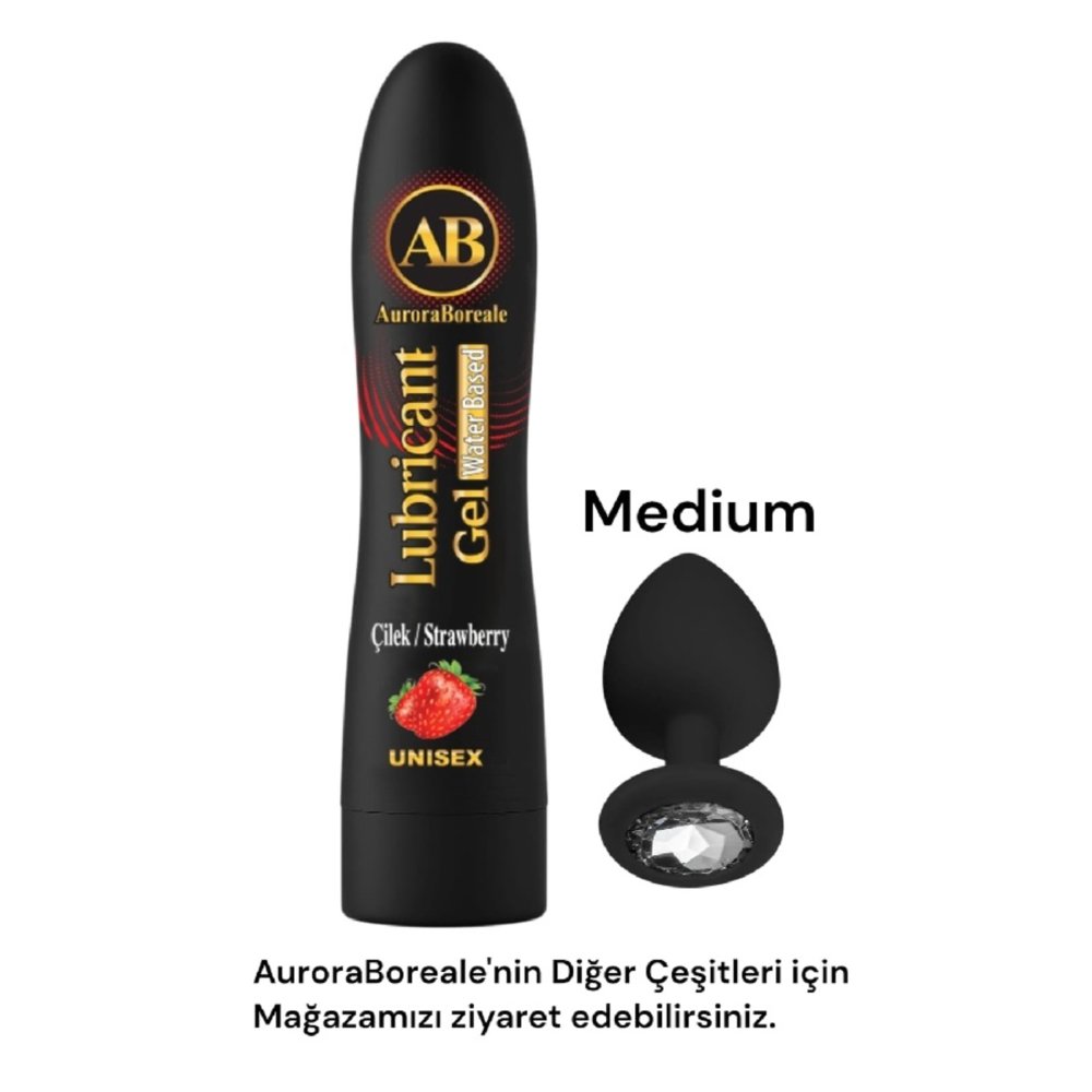 Yüksek kalite Beyaz Taşlı Anal Plug Büyük Boy Çilekli Kayganlaşatırıcı jel Seti