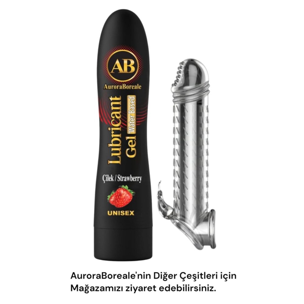 Yüksek Kalite Pürüzsüz Şeffaf Penis Kılıfı Büyük Boy Çilekli Kayganlaştırıcı Jel Seti